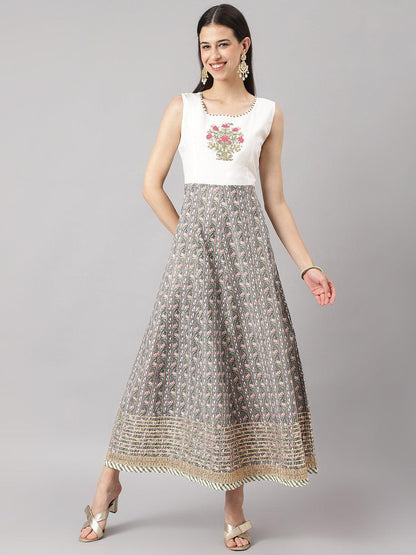 Divena Dark Pink Floral Cotton Anarkali Kurta with Jecket - divena world