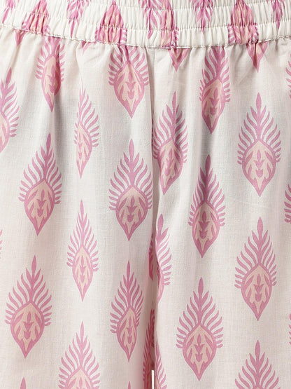 Divena White Cotton Straight Kurta Hem Cuffed Pant set - divena world