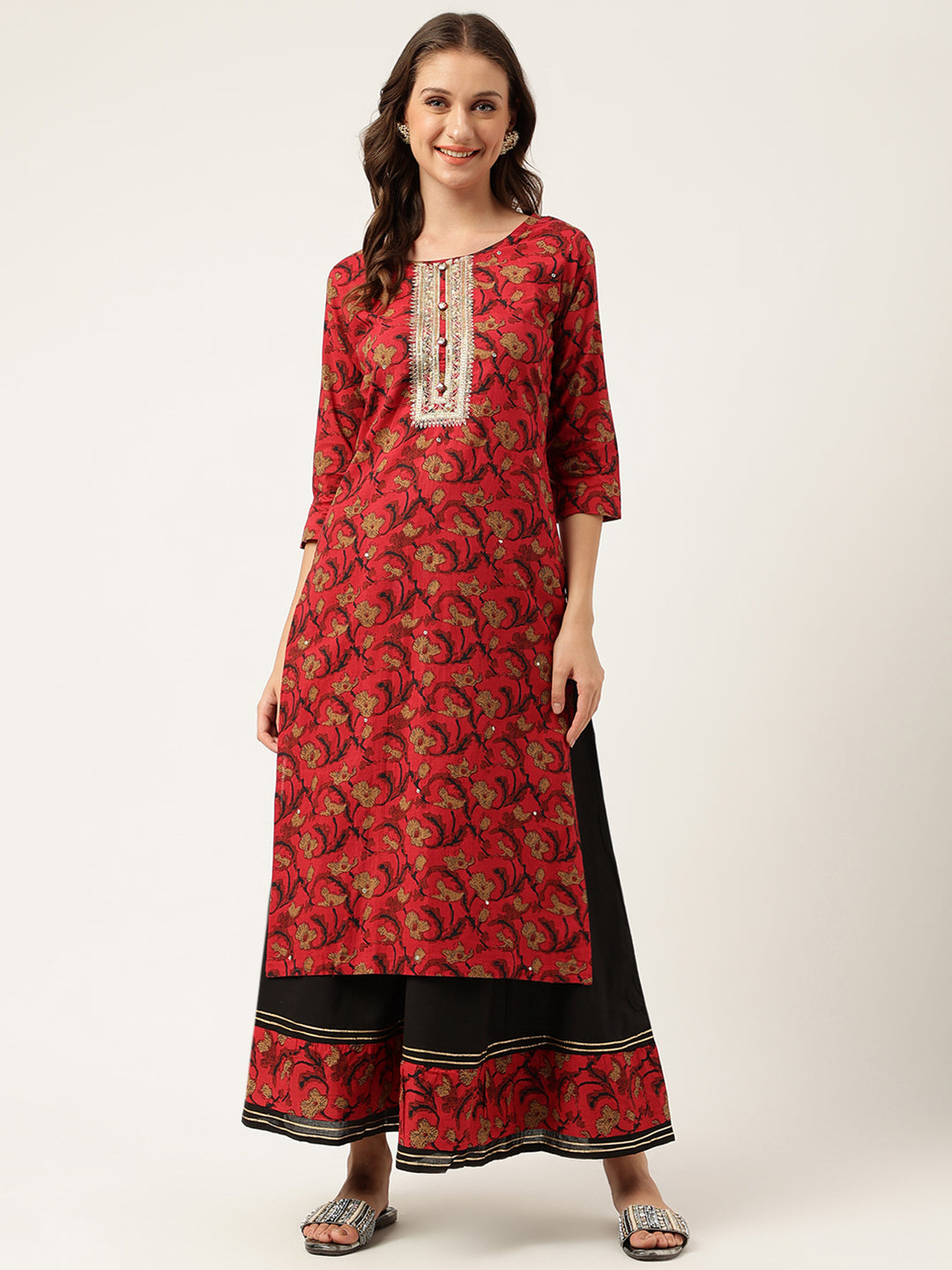 Floral Printed Cotton Kurta with Sharara Set For Women