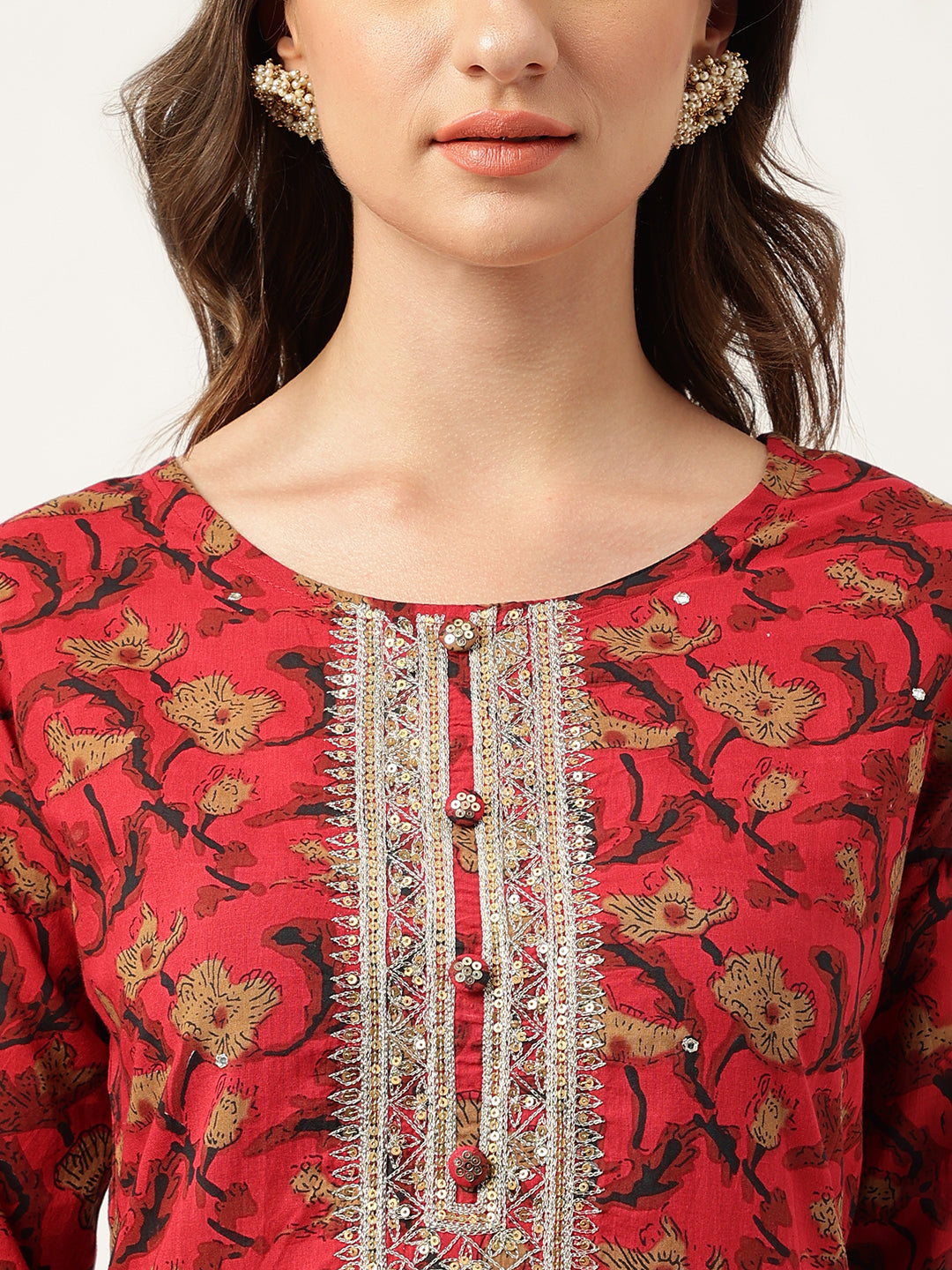 Floral Printed Cotton Kurta with Sharara Set For Women