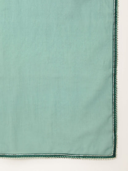 Sea Green Embroidered Chanderi Women Kurta Trouser With Dupatta