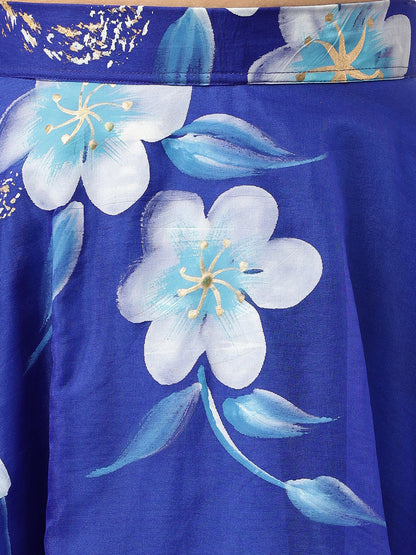 Blue Floral Hand Painted Party Wear Lehenga Set