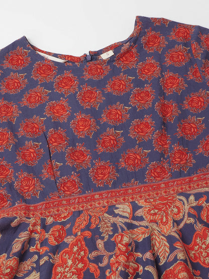 Blue Maroon Cotton Ethnic Long Party Wear Kurta for Women