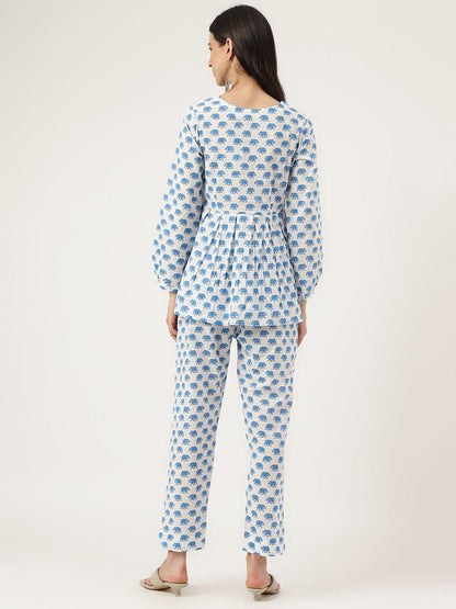 Divena White Animal Printed Cotton Peplum Top Pant Co-ords Sets - divena world