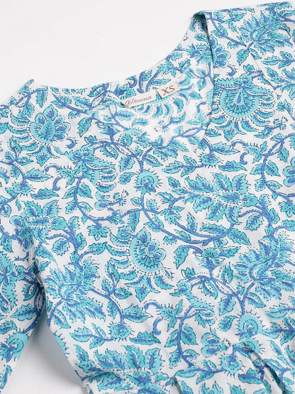 Divena White Floral Printed Cotton Peplum Top Pant Co-ords Sets - divena world
