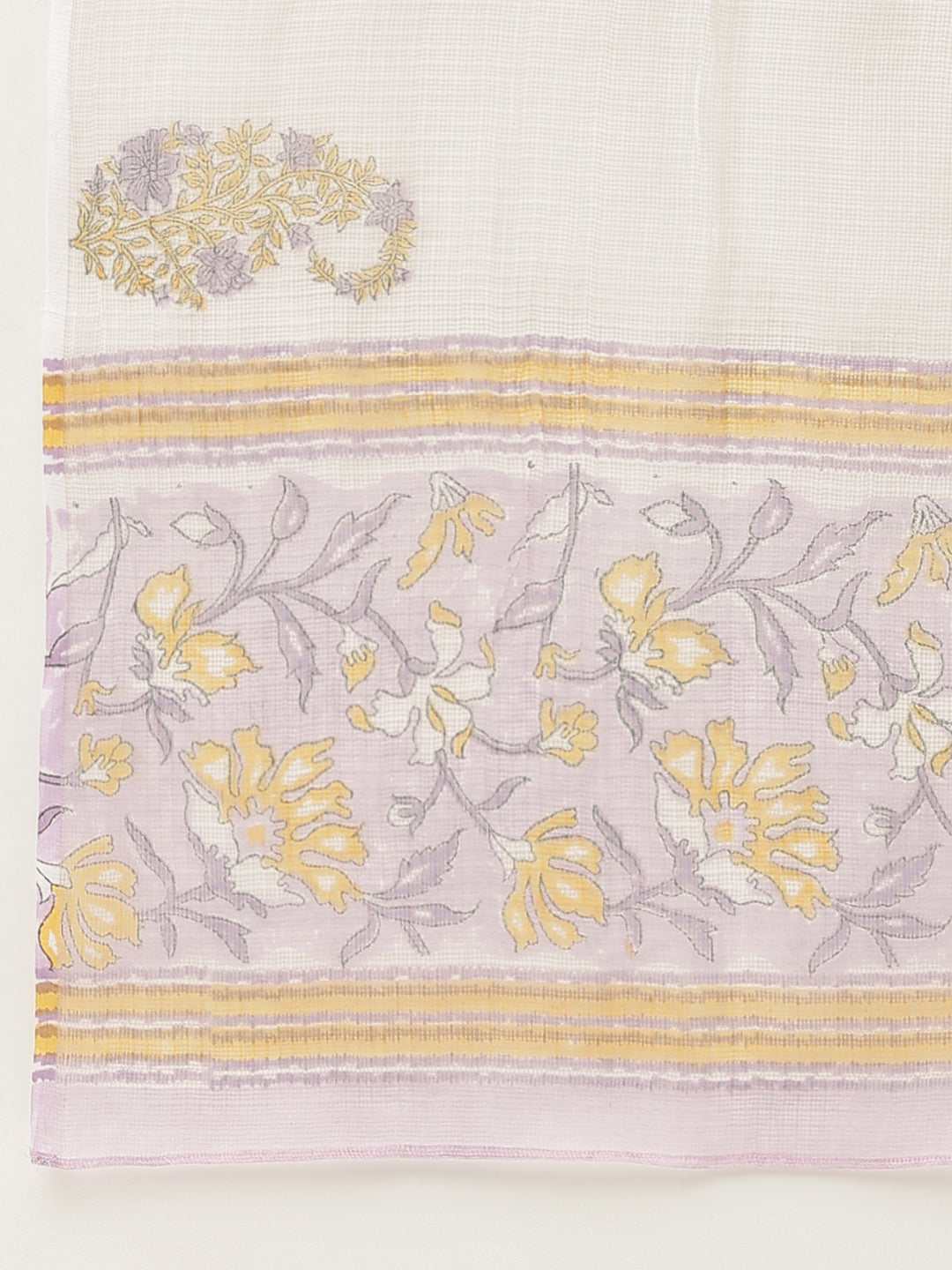 Lavender Hand Block Printed Cotton Kurta Set, Trouser with Kota Doria Dupatta