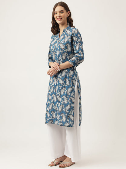 Ethnic Paisley Print Straight Fit Cotton Kurta
