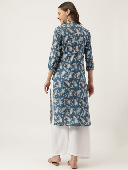 Ethnic Paisley Print Straight Fit Cotton Kurta