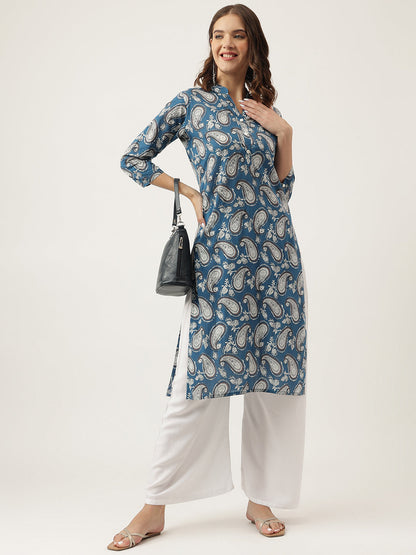Ethnic Paisley Print Straight Fit Cotton Kurta