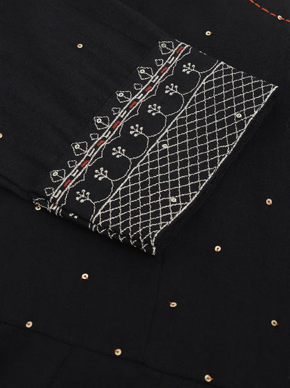 Ethnic Black Embroidered Cotton Anarkali Kurta