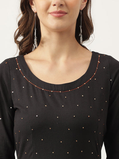Ethnic Black Embroidered Cotton Anarkali Kurta