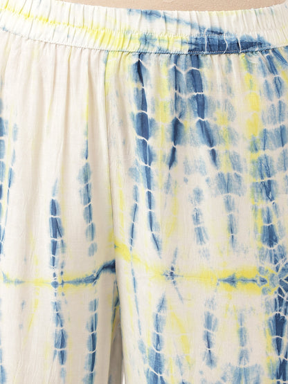 Light Blue Tie Dye Cotton Women Co-ord Set With Kurta and Herem Pant