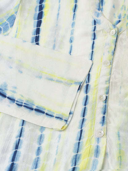 Light Blue Tie Dye Cotton Women Co-ord Set With Kurta and Herem Pant