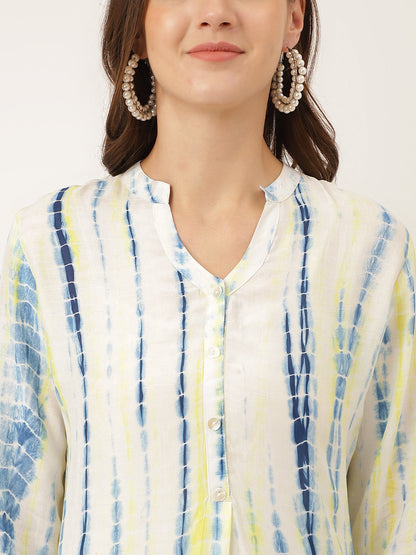 Light Blue Tie Dye Cotton Women Co-ord Set With Kurta and Herem Pant