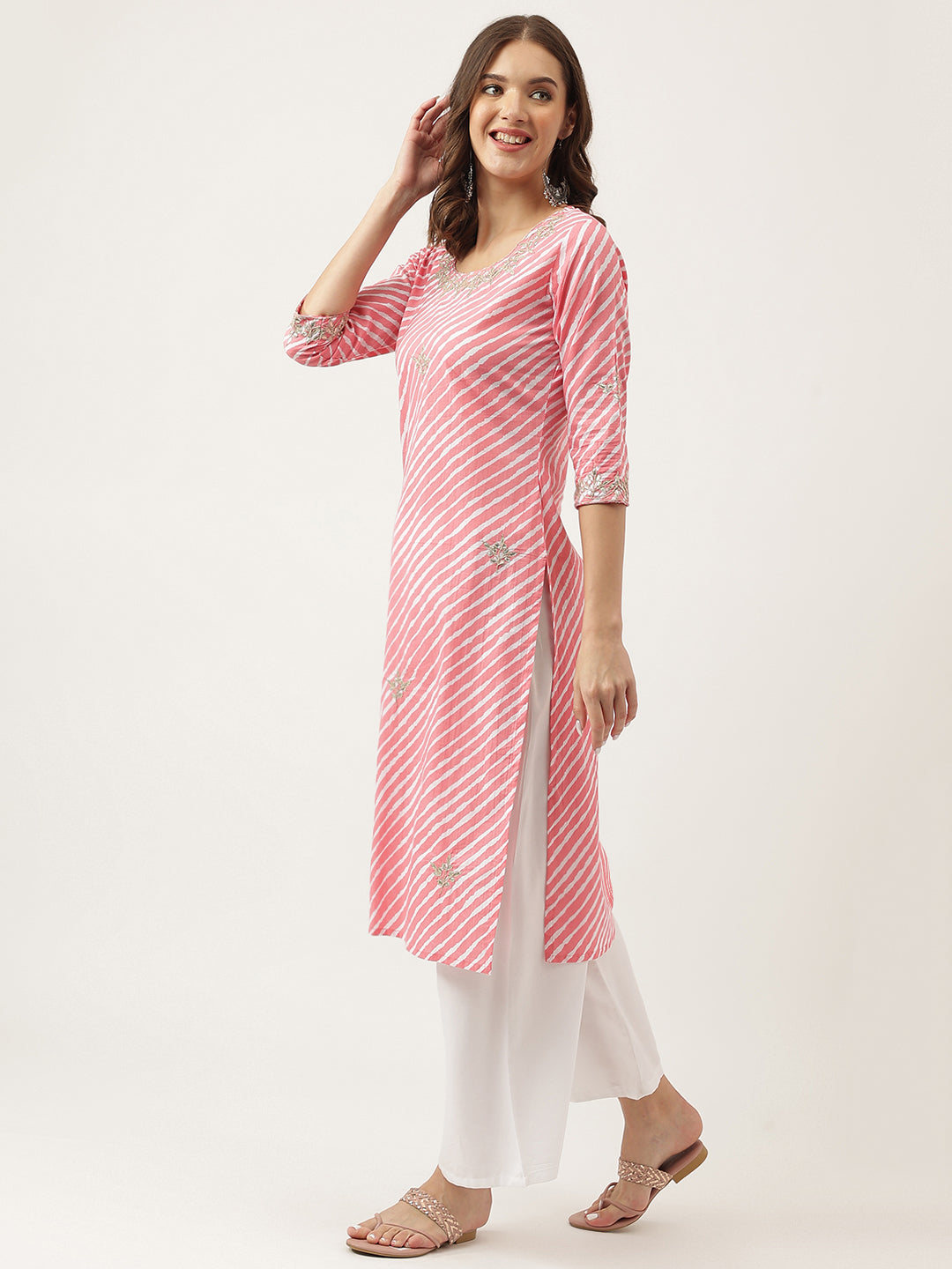 Divena Stripe Print with Gota work cotton Straight Kurta