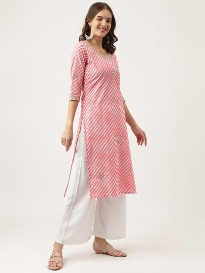 Stripe Print with Gota work cotton Straight Ethnic Kurta