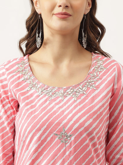 Stripe Print with Gota work cotton Straight Ethnic Kurta