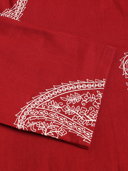 Maroon Paisley Print Cotton Co-ord Set For Women With Gota Work