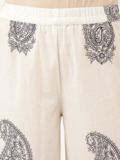 White Printed Cotton Women Co-ord Set with Mulmul Cotton Lining