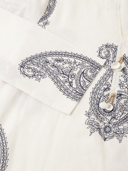 White Printed Cotton Women Co-ord Set with Mulmul Cotton Lining