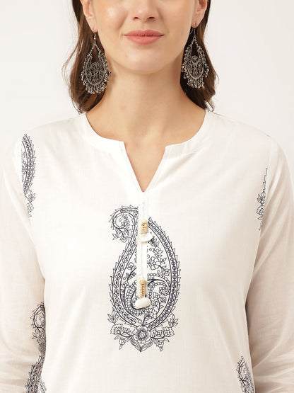 White Printed Cotton Women Co-ord Set with Mulmul Cotton Lining