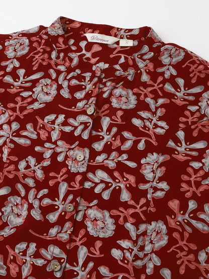 Divena Maroon Floral Print Rayon Regular Top