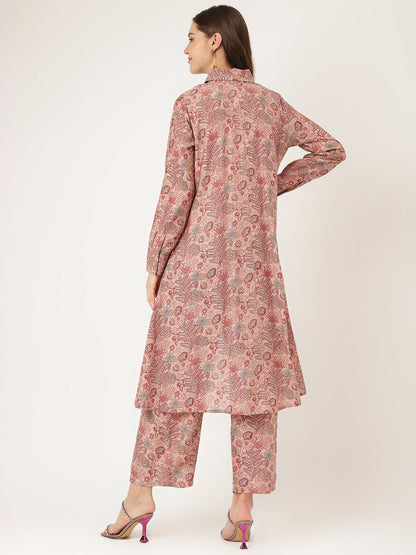 Purple Multi Printed Chanderi Women Co-ord Sets With Trousers