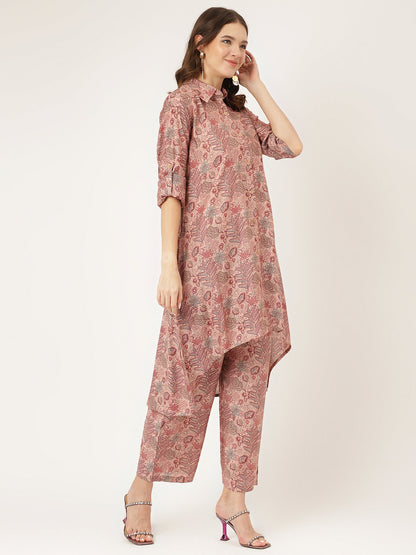 Purple Multi Printed Chanderi Women Co-ord Sets With Trousers