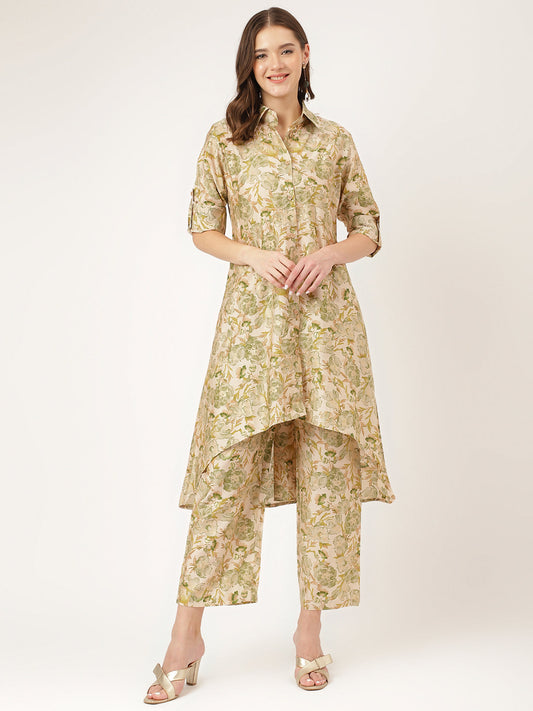 Divena Green Foil Printed Chanderi  Co-ord Set