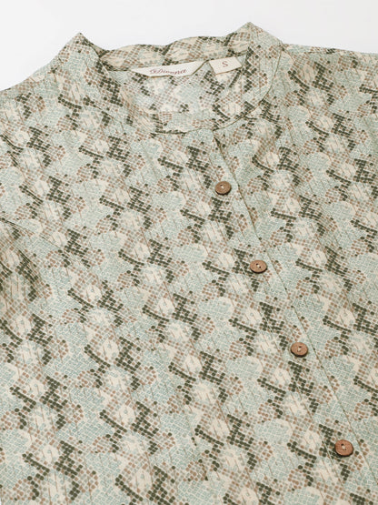Divena Sea Green Printed  Chanderi Regular Top