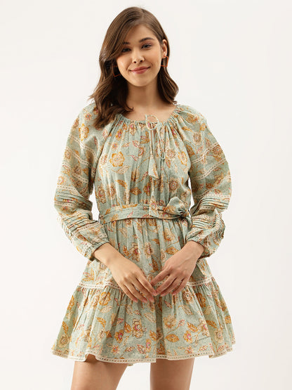 Sky Blue Floral Party Wear Dress