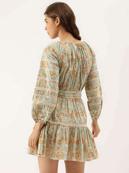 Sky Blue Floral Party Wear Dress