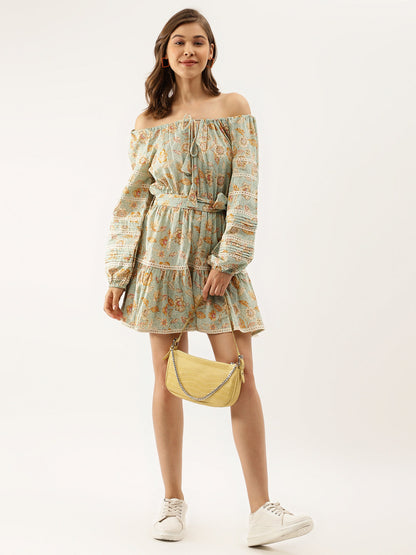 Sky Blue Floral Party Wear Dress