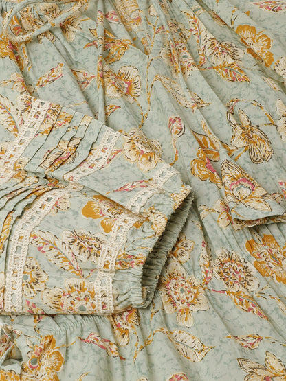 Sky Blue Floral Party Wear Dress
