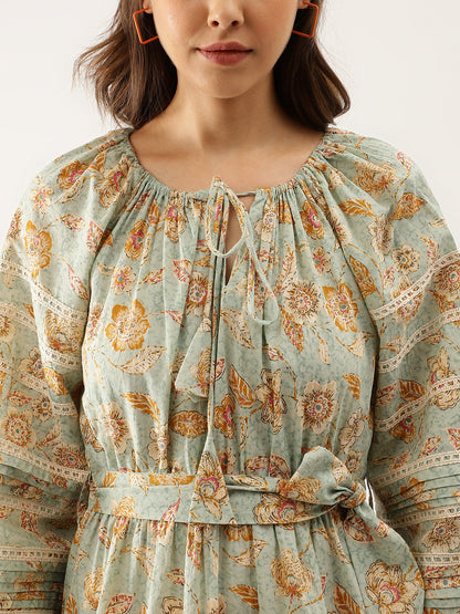 Sky Blue Floral Party Wear Dress