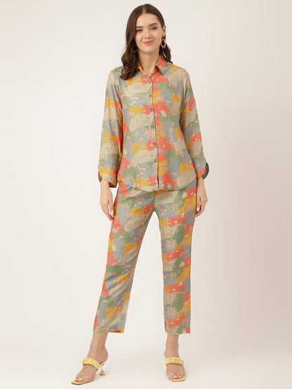 Multi Colour Quirky Print With Slip-On Closure Women Co-ord Sets