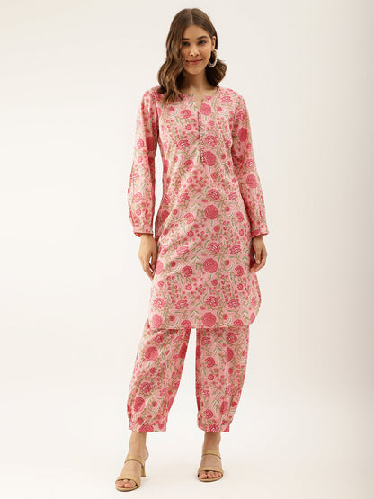 Pink Floral Print Cotton Ultra Comfy Co-ord set For Women