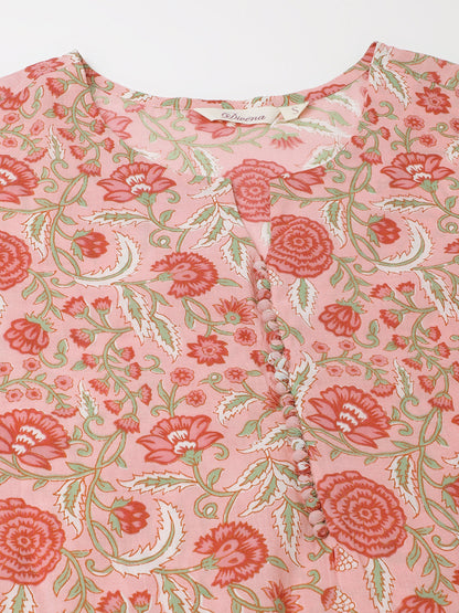 Pink Floral Print Cotton Ultra Comfy Co-ord set For Women