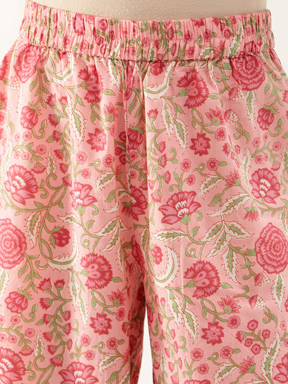 Pink Floral Print Cotton Ultra Comfy Co-ord set For Women