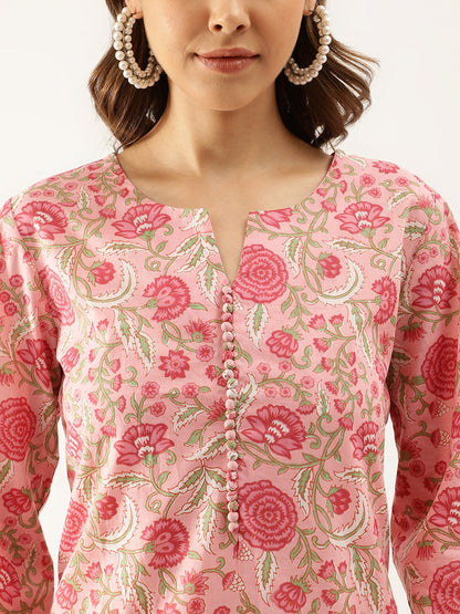 Pink Floral Print Cotton Ultra Comfy Co-ord set For Women