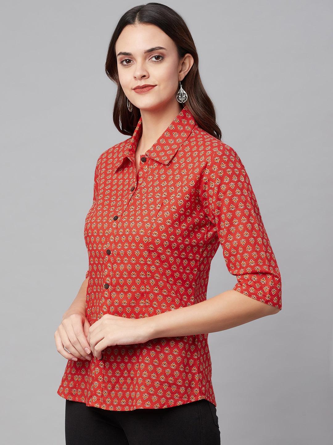 Divena Red Block Printed Casual Women Shirts - divena world