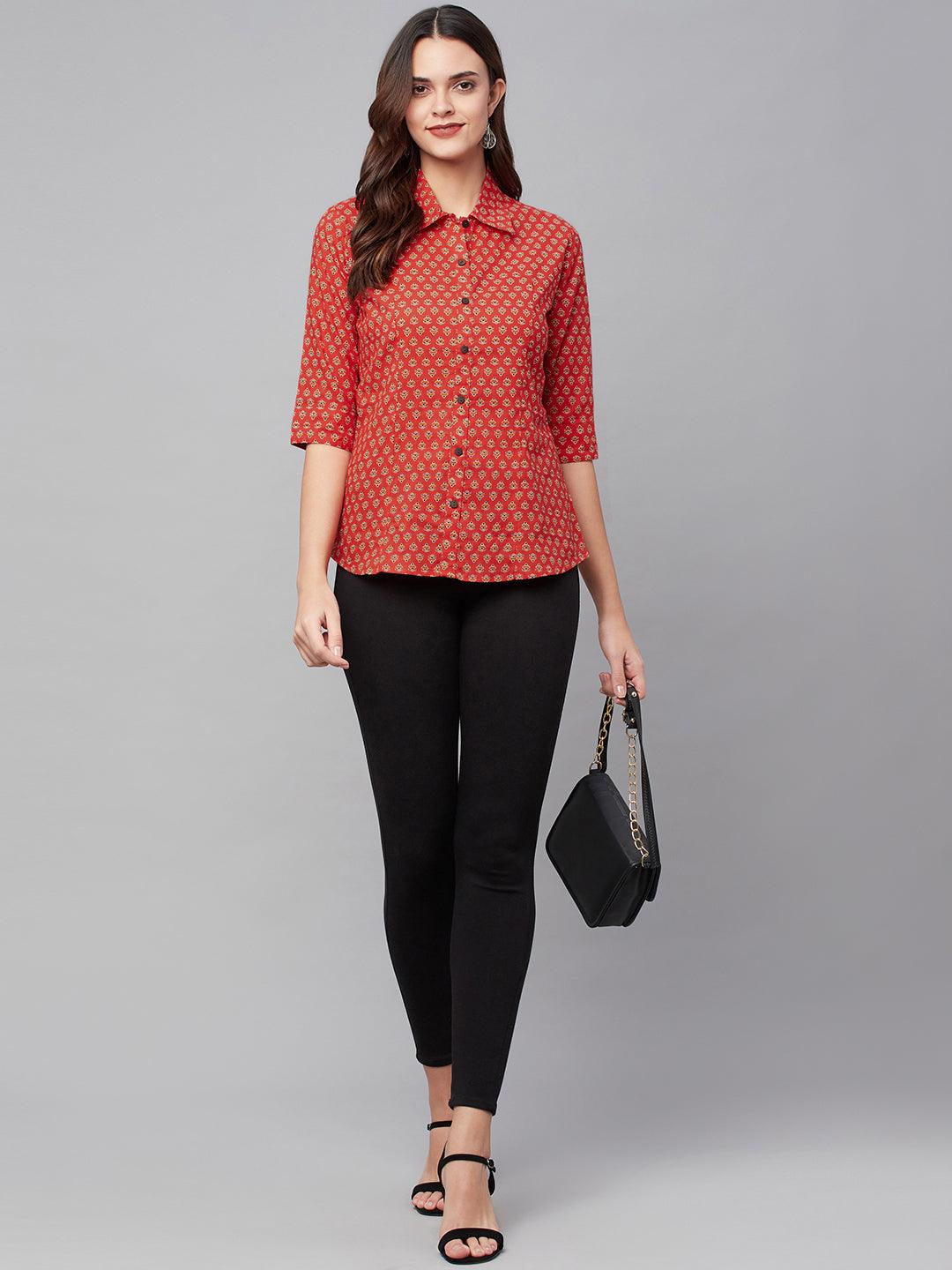 Divena Red Block Printed Casual Women Shirts - divena world