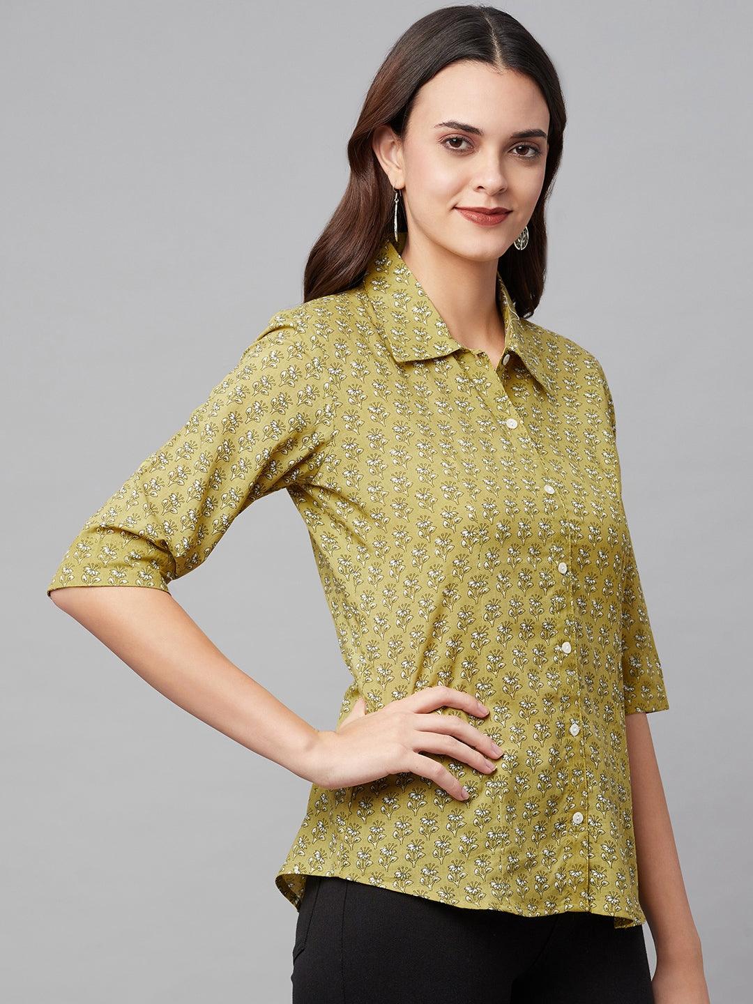 Divena Mehndi Green Block Printed Casual Women Shirts - divena world