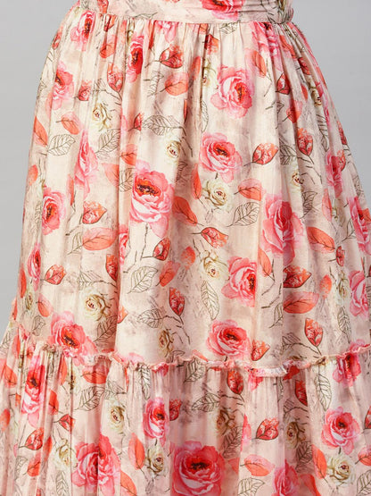 Divena Pink Raw Silk Top with skirt set - divenaworld.com