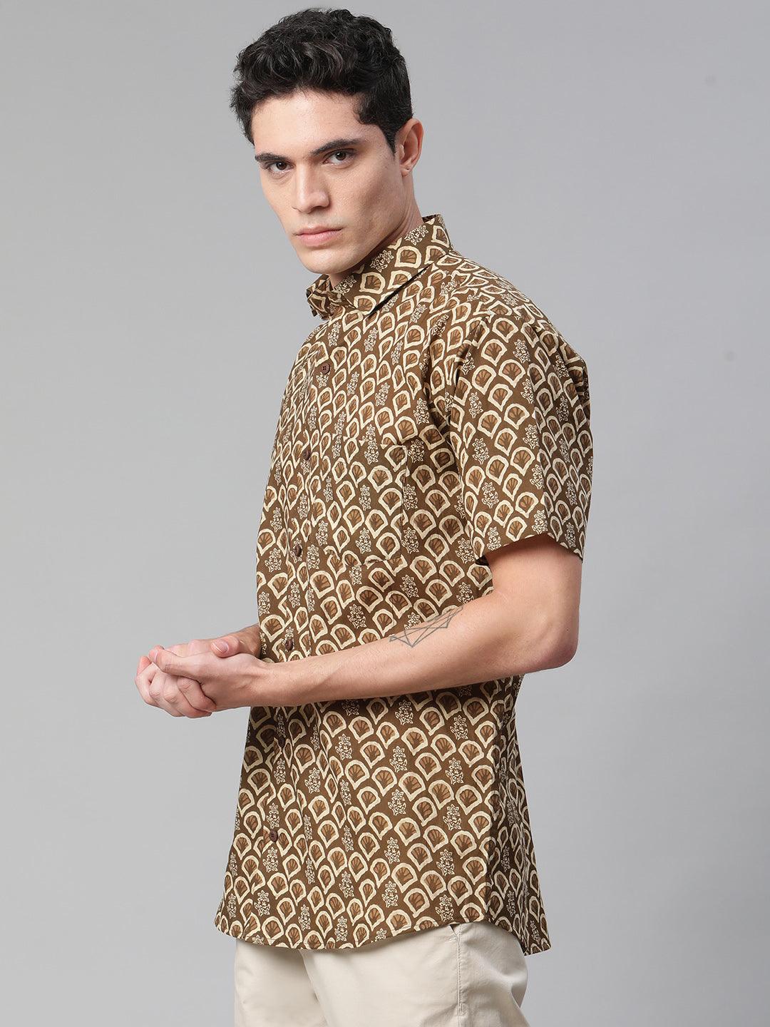 Millennial Men Brown & Beige Cotton  Half Sleeve Shirt for Men-MMH0168 - divenaworld.com