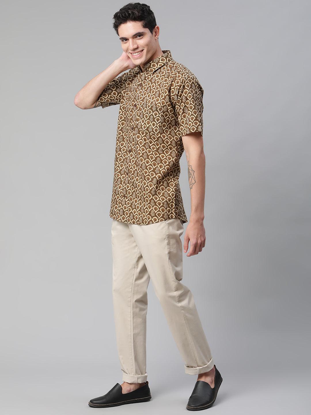 Millennial Men Brown & Beige Cotton  Half Sleeve Shirt for Men-MMH0168 - divenaworld.com