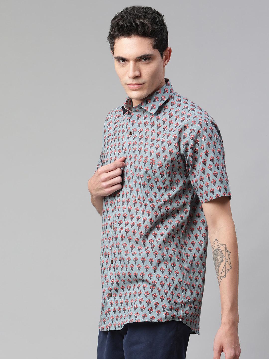 Millennial Men Light Blue  & Red Cotton  Half Sleeve Shirt for Men-MMH0176 - divenaworld.com