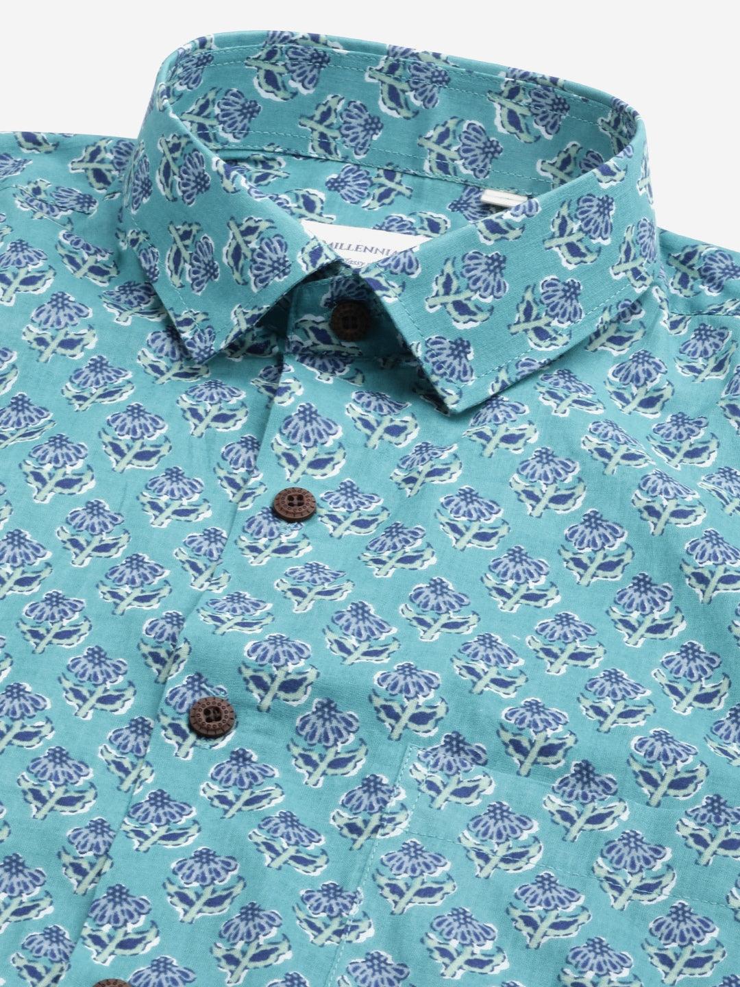 Millennial Men Turquoise blue & Blue  Cotton  Half Sleeve Shirt for Men-MMH0179 - divenaworld.com