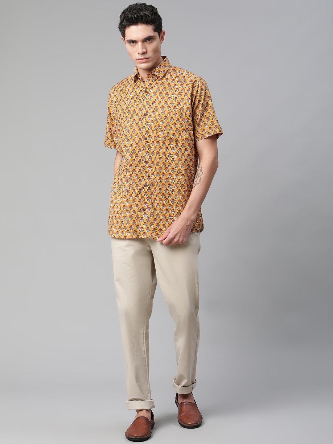 Millennial Men Mustard & Marron Cotton  Half Sleeve Shirt for Men-MMH0182 - divenaworld.com