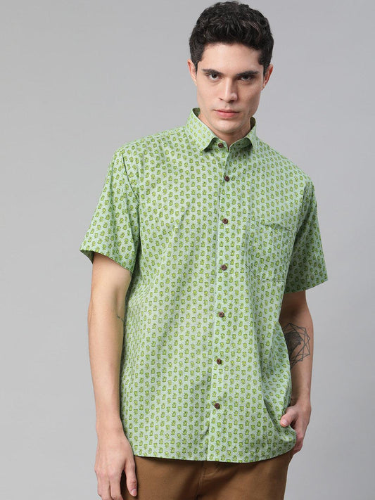 Millennial Men Light Green  & Parrot Green Cotton  Half Sleeve Shirt for Men-MMH0188 - divenaworld.com